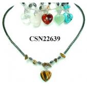 Semi precious Stone Heart Pendant Beads Chain Choker Fashion Women Necklace